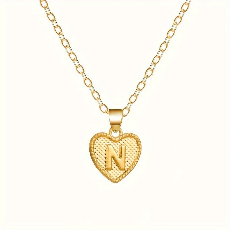 18k Elegant Textured Heart Initial Necklace