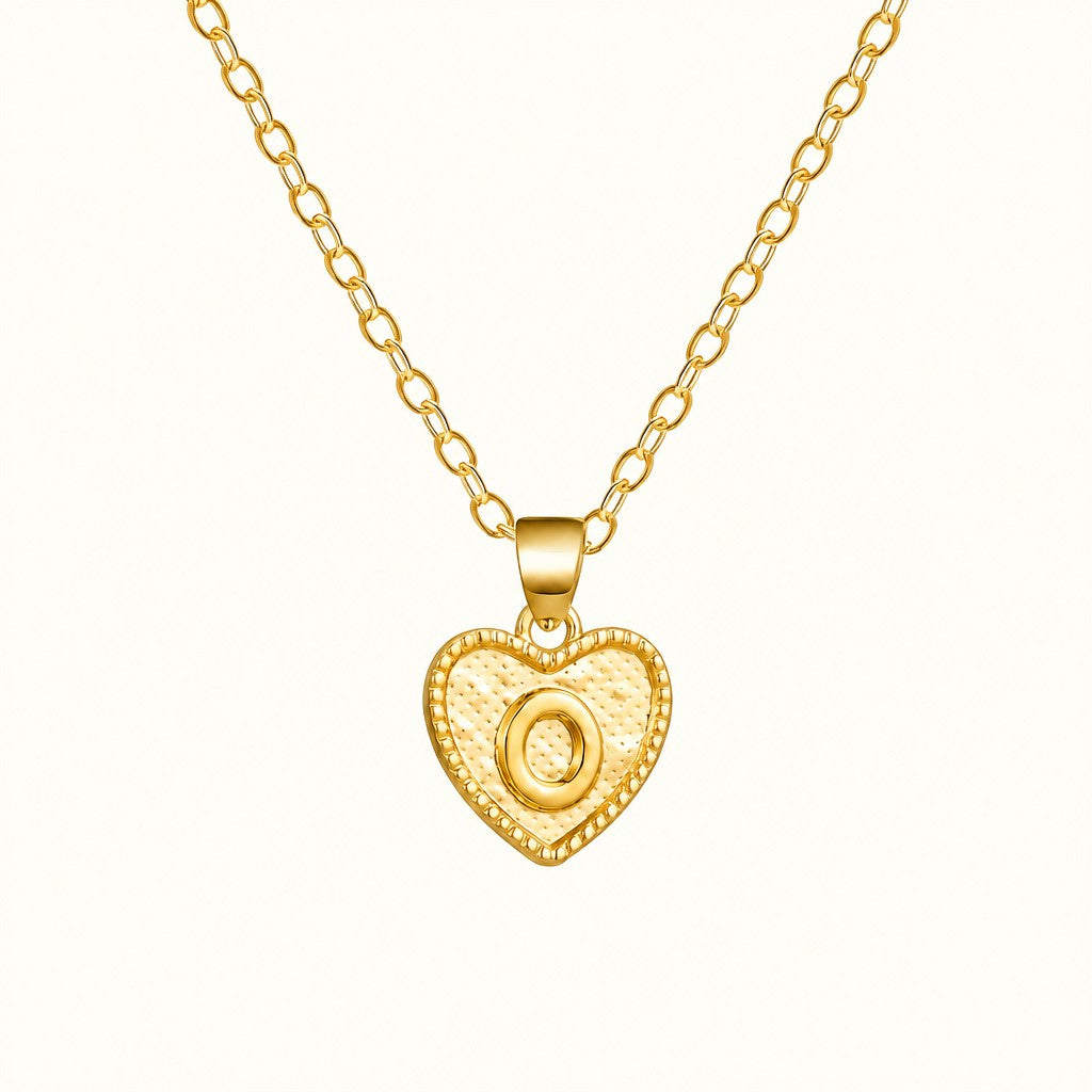 18k Elegant Textured Heart Initial Necklace