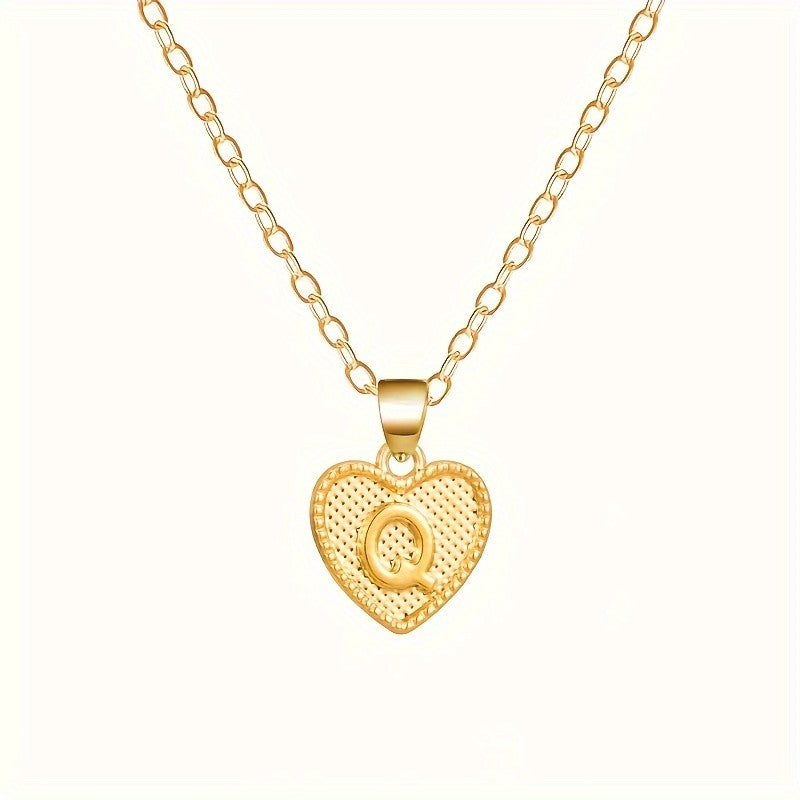18k Elegant Textured Heart Initial Necklace