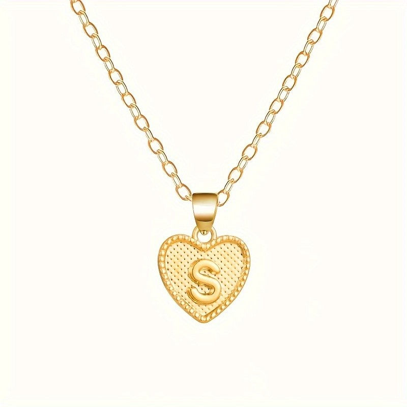 18k Elegant Textured Heart Initial Necklace