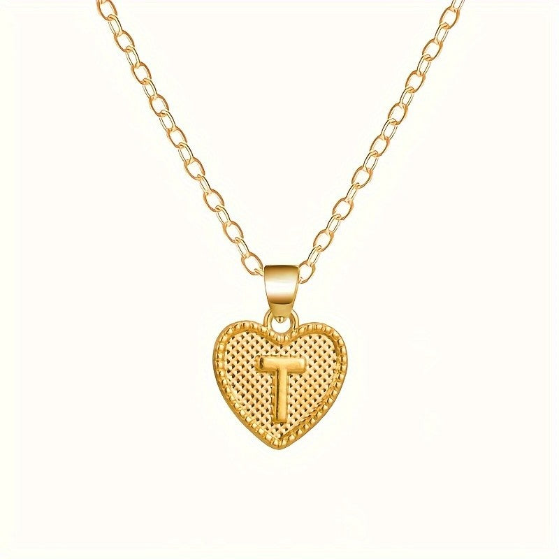 18k Elegant Textured Heart Initial Necklace