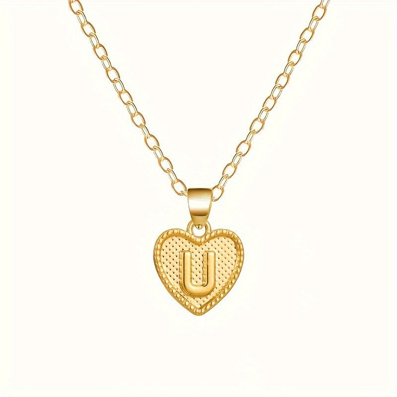 18k Elegant Textured Heart Initial Necklace