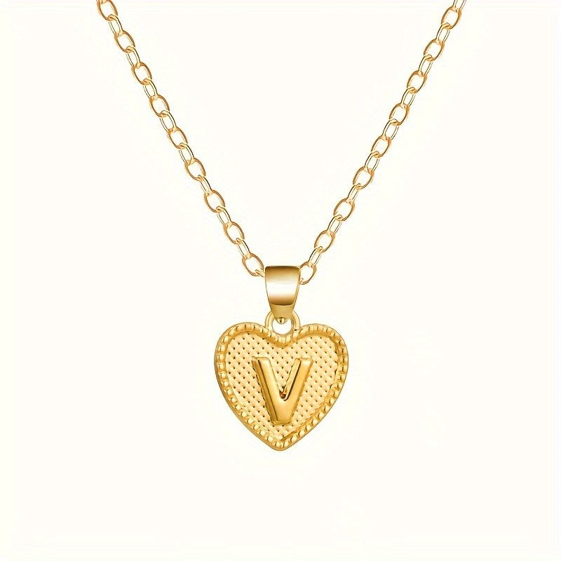 18k Elegant Textured Heart Initial Necklace