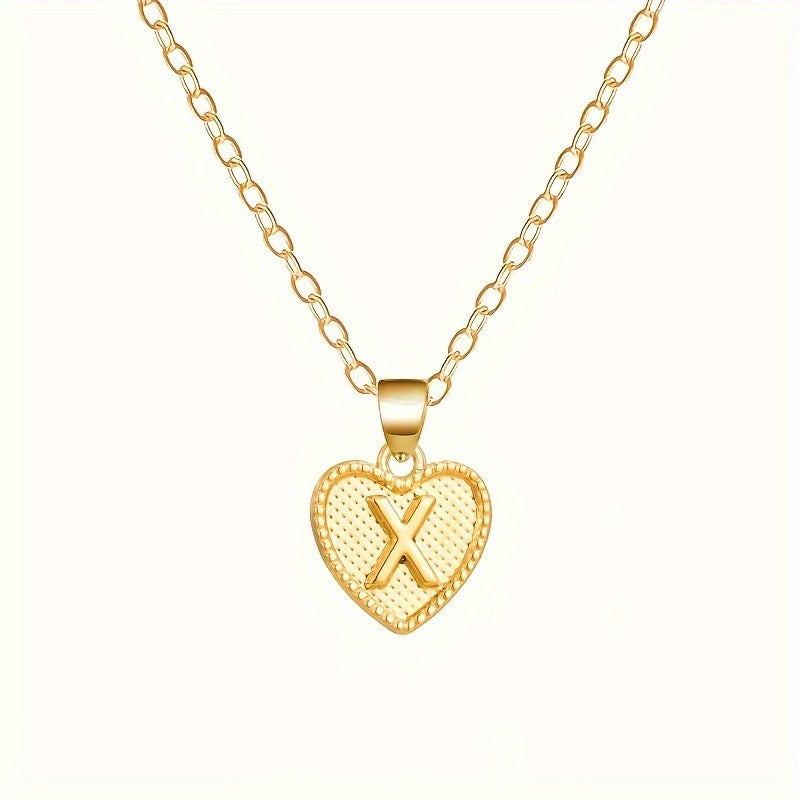 18k Elegant Textured Heart Initial Necklace