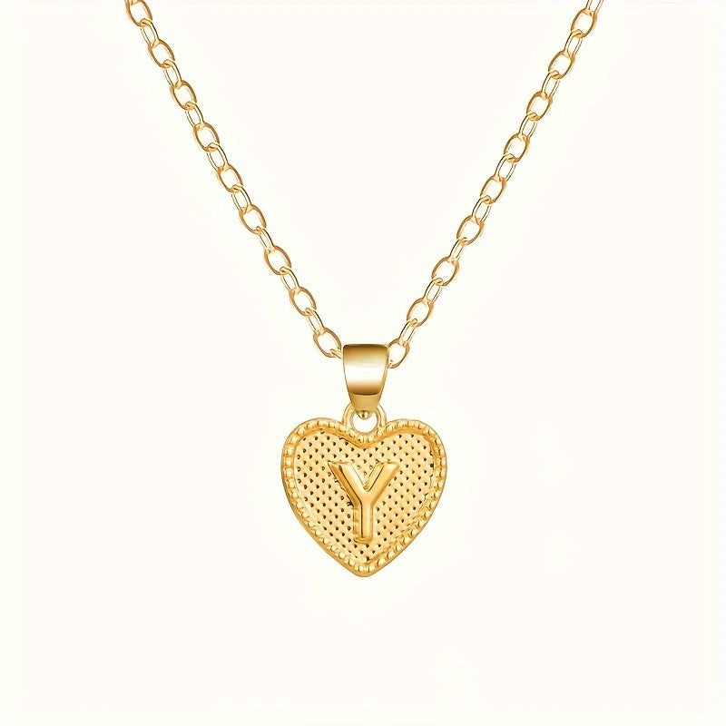 18k Elegant Textured Heart Initial Necklace