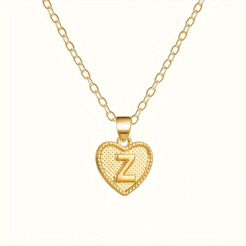 18k Elegant Textured Heart Initial Necklace