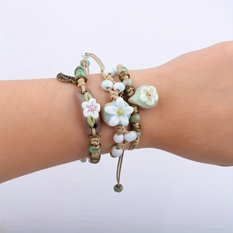 10pc Romantic Ceramic Flower Bracelet Set