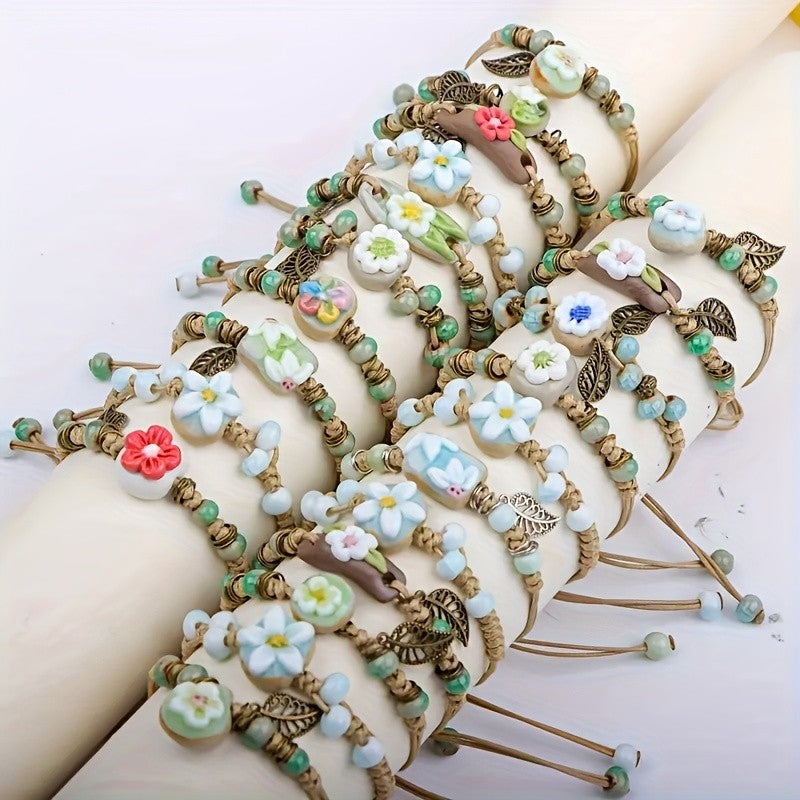 10pc Romantic Ceramic Flower Bracelet Set