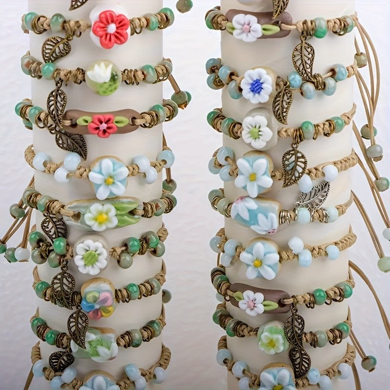 10pc Romantic Ceramic Flower Bracelet Set