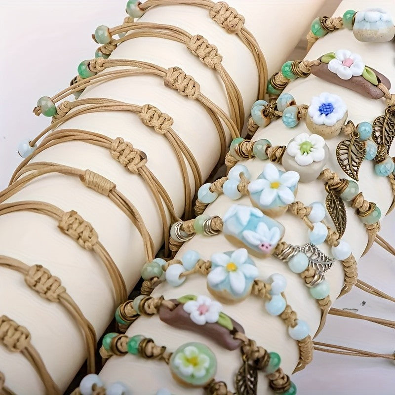 10pc Romantic Ceramic Flower Bracelet Set