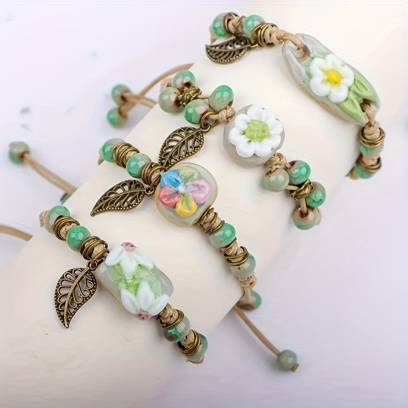 10pc Romantic Ceramic Flower Bracelet Set