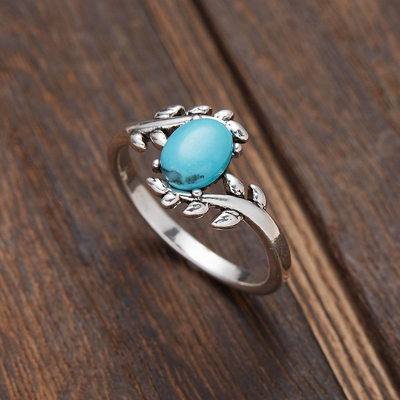 Boho Turquoise Leaf Wrap Ring