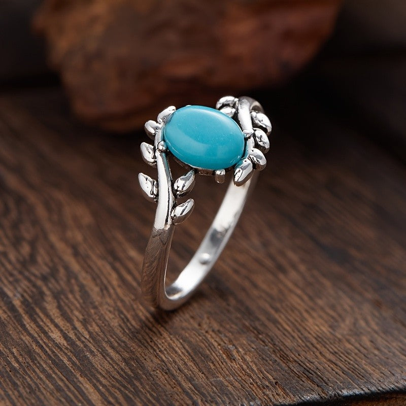 Boho Turquoise Leaf Wrap Ring