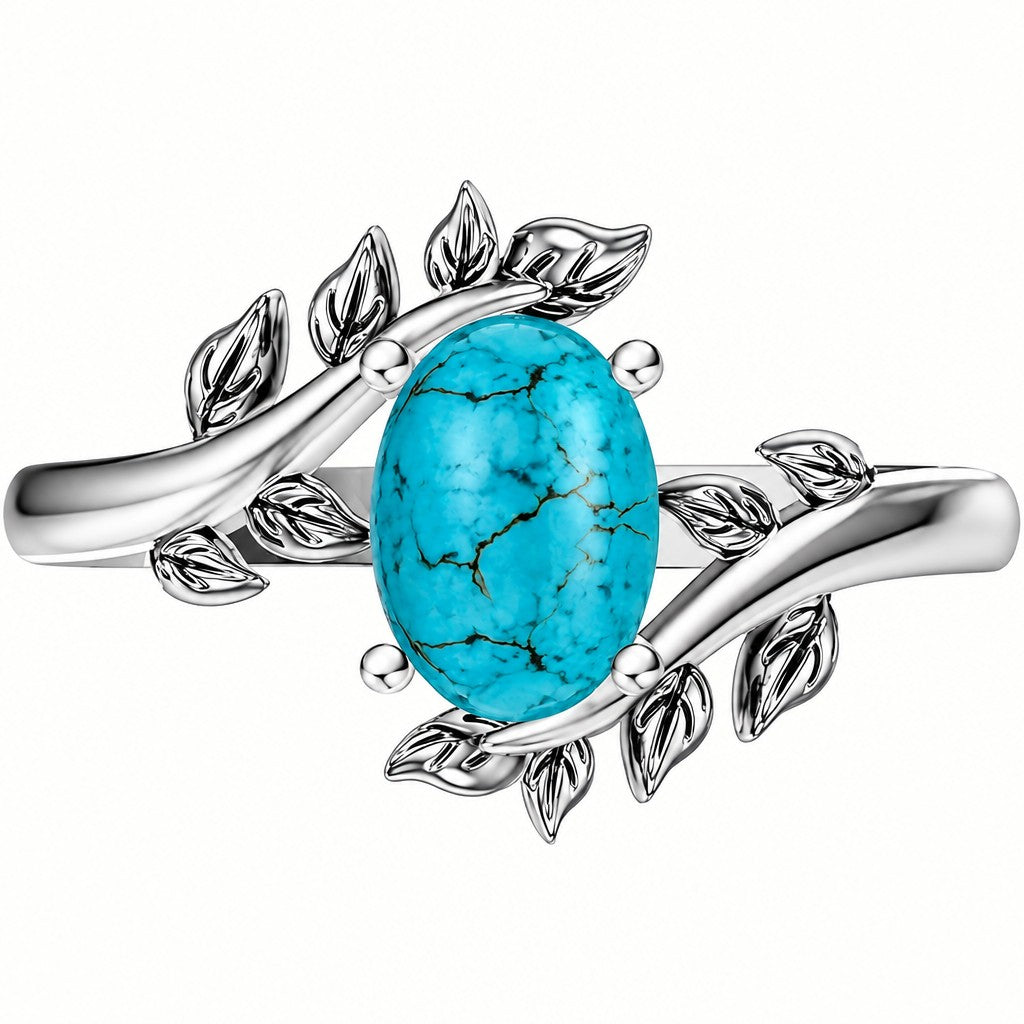 Boho Turquoise Leaf Wrap Ring