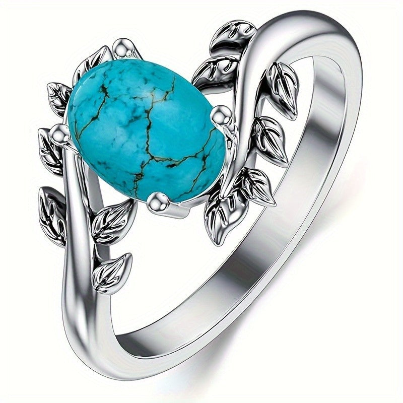 Boho Turquoise Leaf Wrap Ring