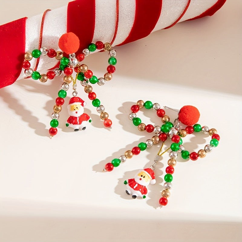 Festive Santa Bow Drop Earrings