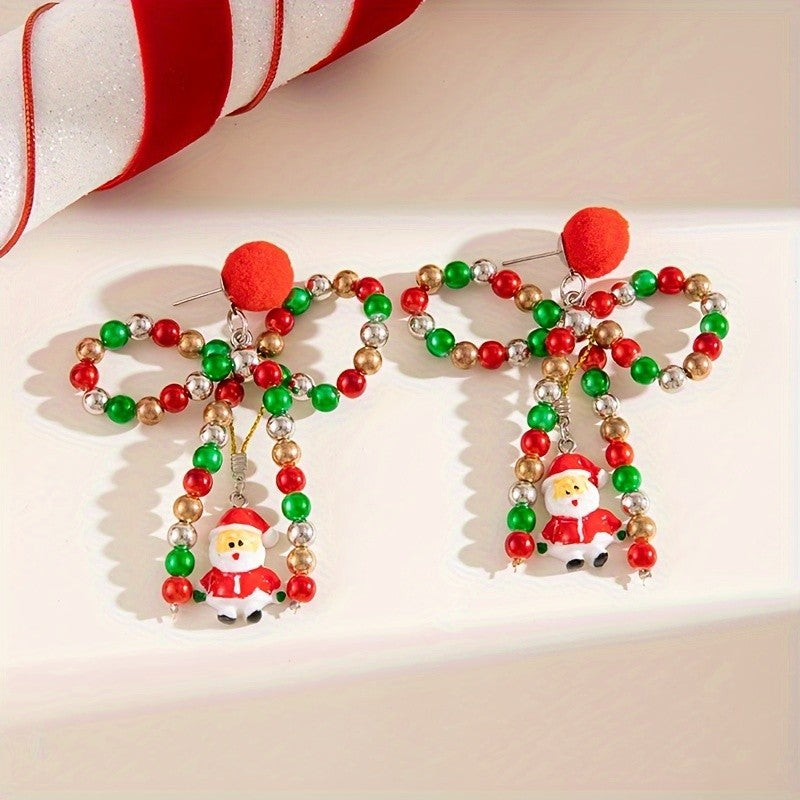 Festive Santa Bow Drop Earrings