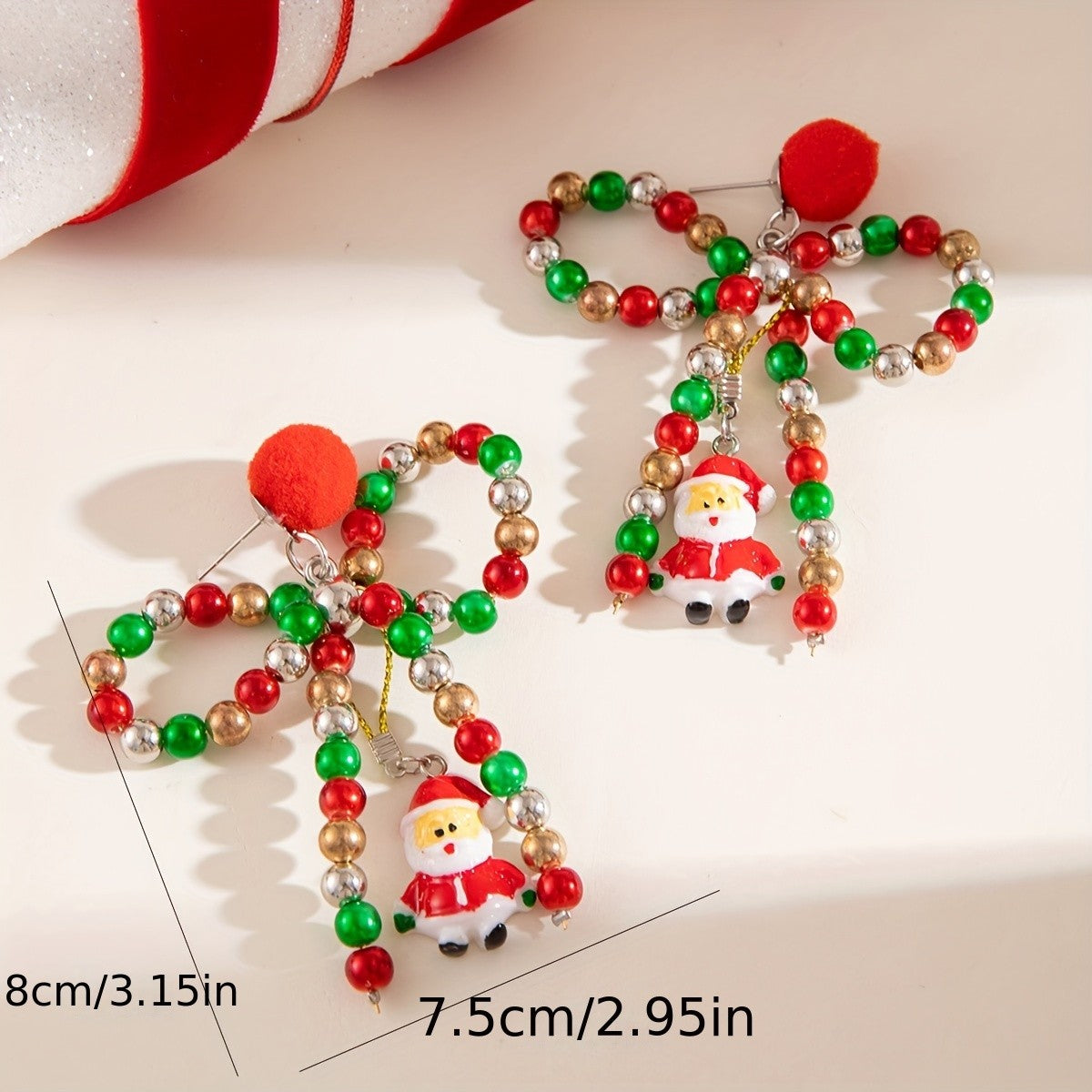 Festive Santa Bow Drop Earrings