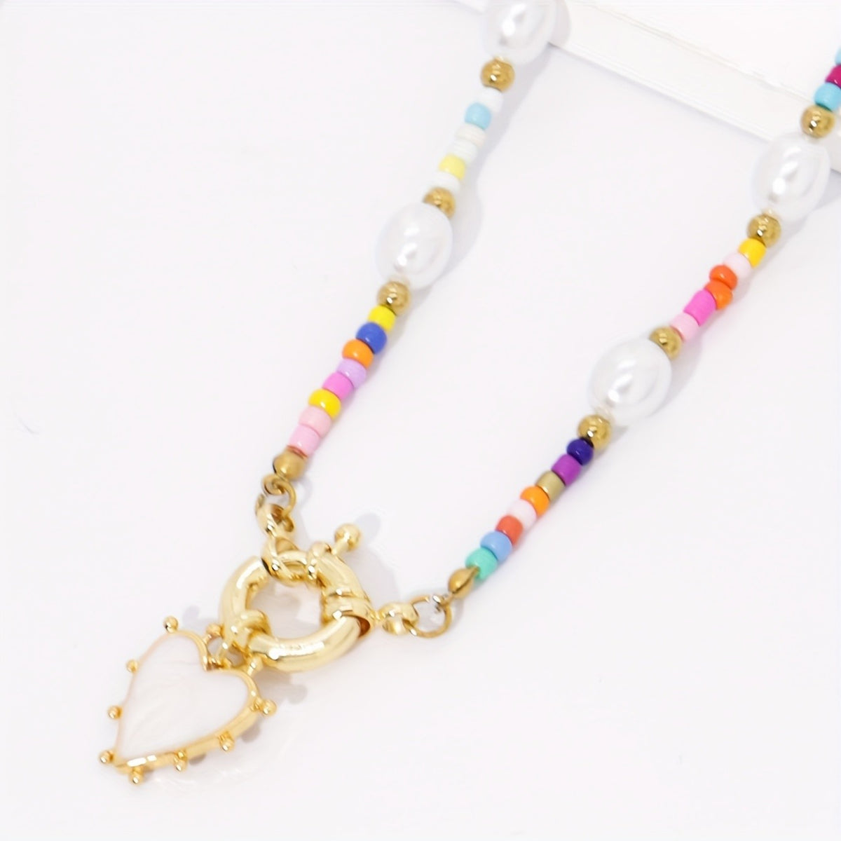 Boho Multicolor Bead Heart Necklace
