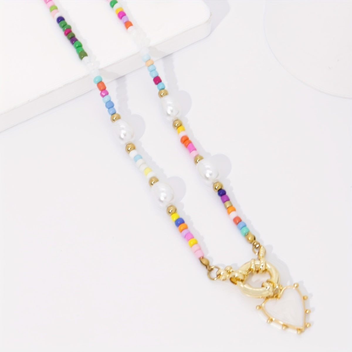 Boho Multicolor Bead Heart Necklace