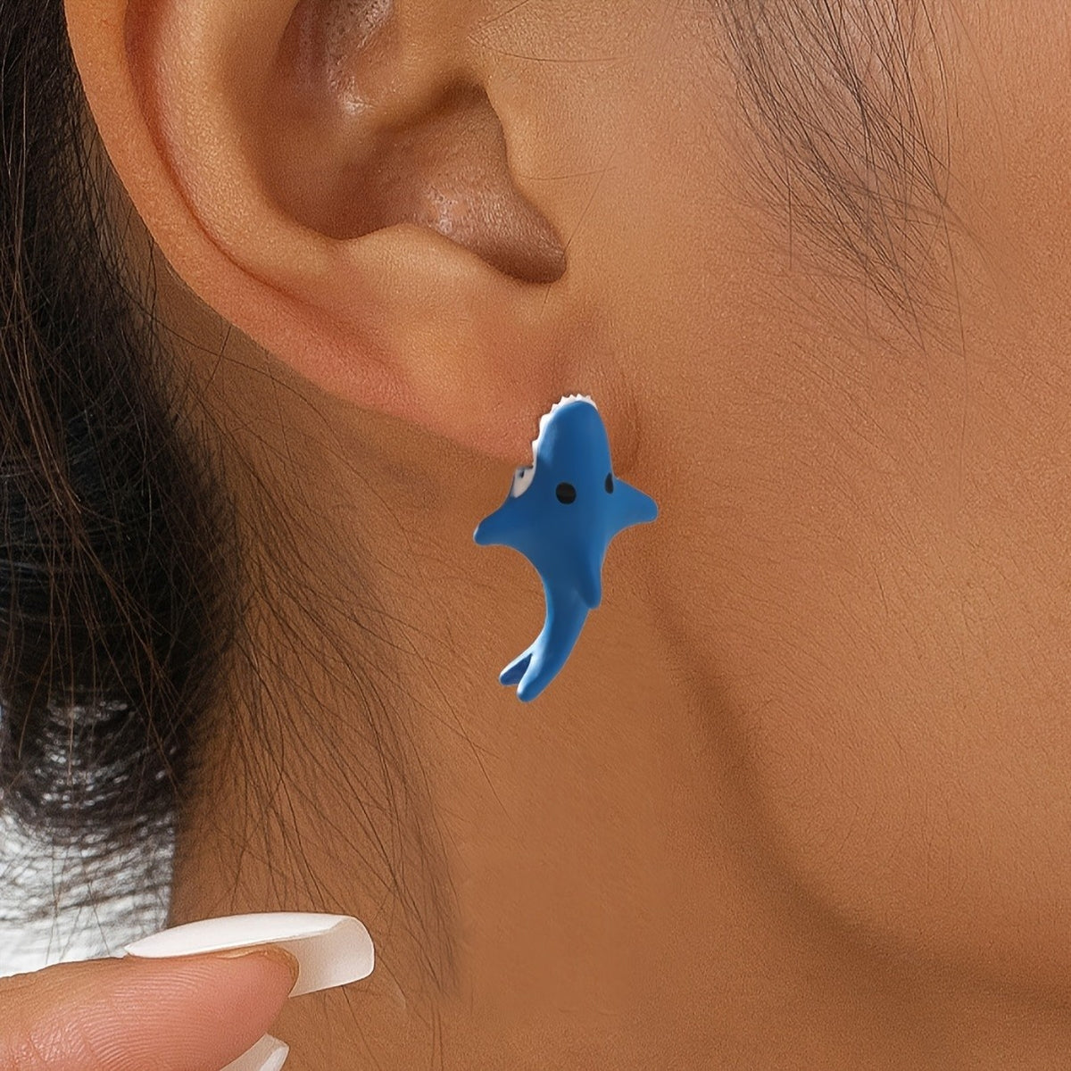 Cute Blue Shark Stud Earrings