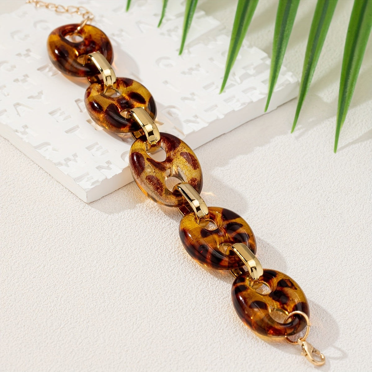 Boho Leopard Acrylic Link Bracelet