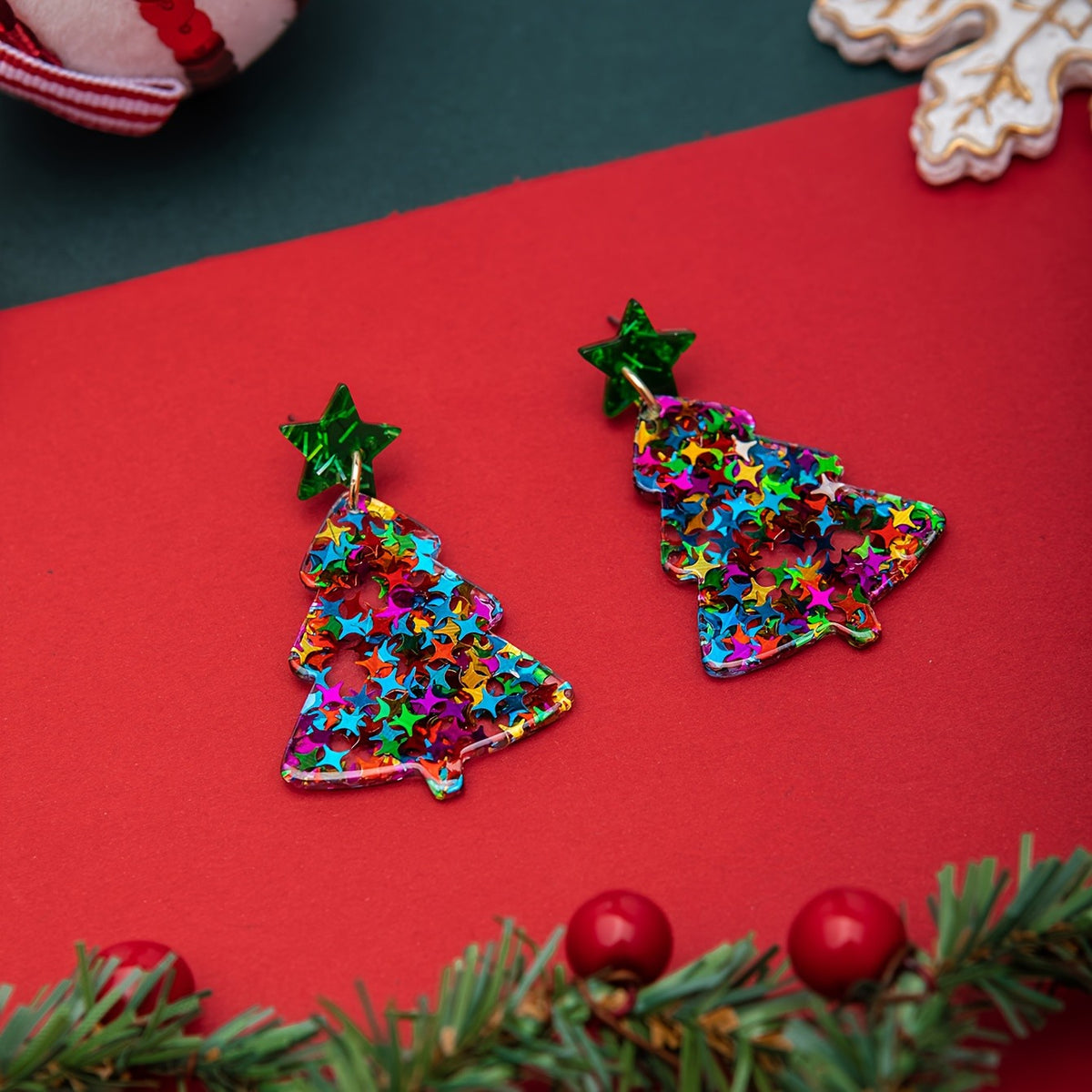 Festive Confetti Christmas Tree Earrings