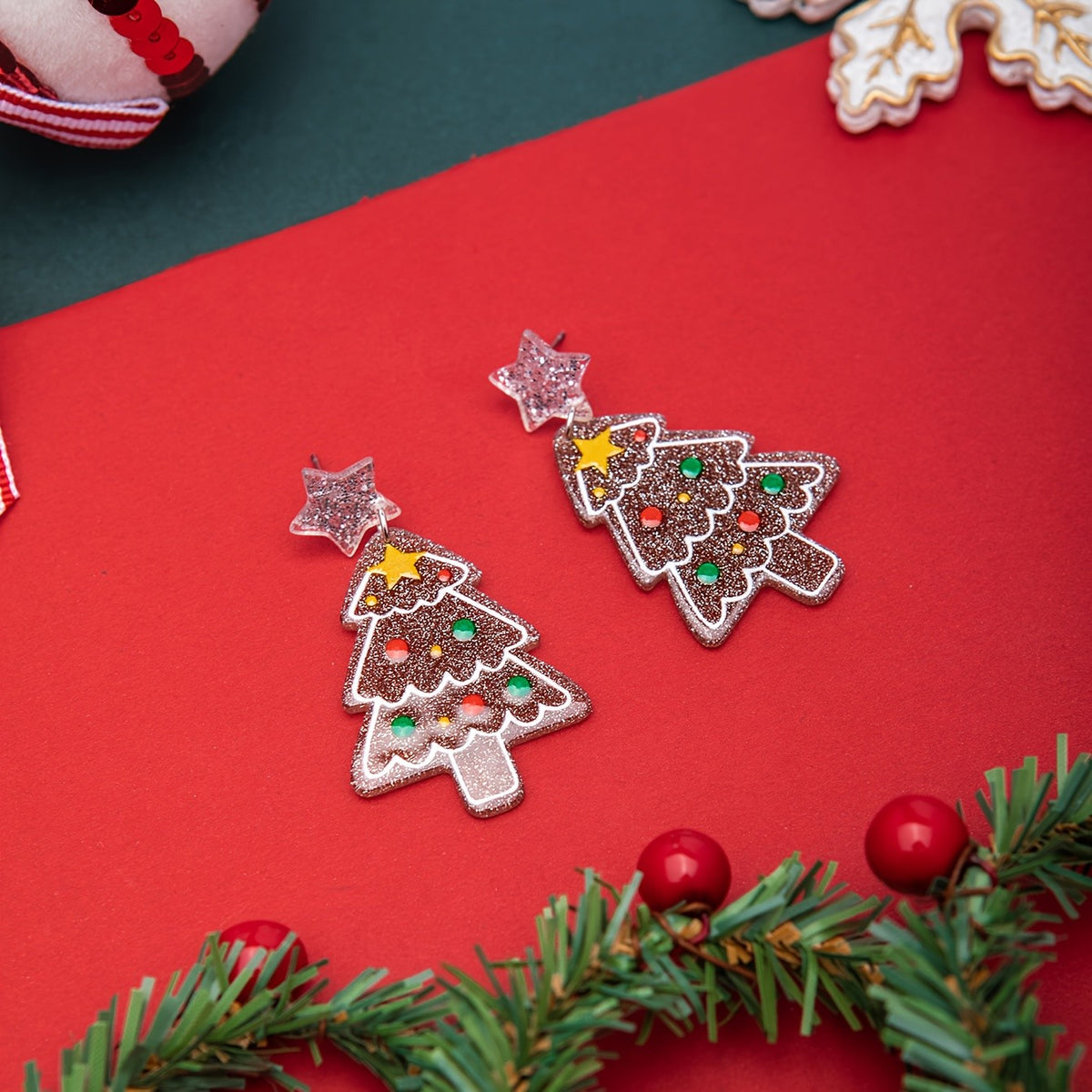Festive Confetti Christmas Tree Earrings
