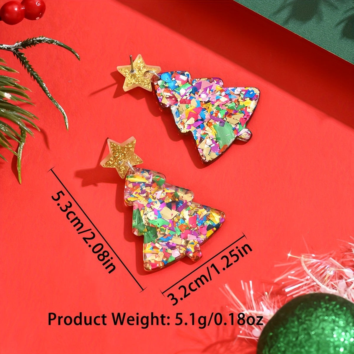 Festive Confetti Christmas Tree Earrings