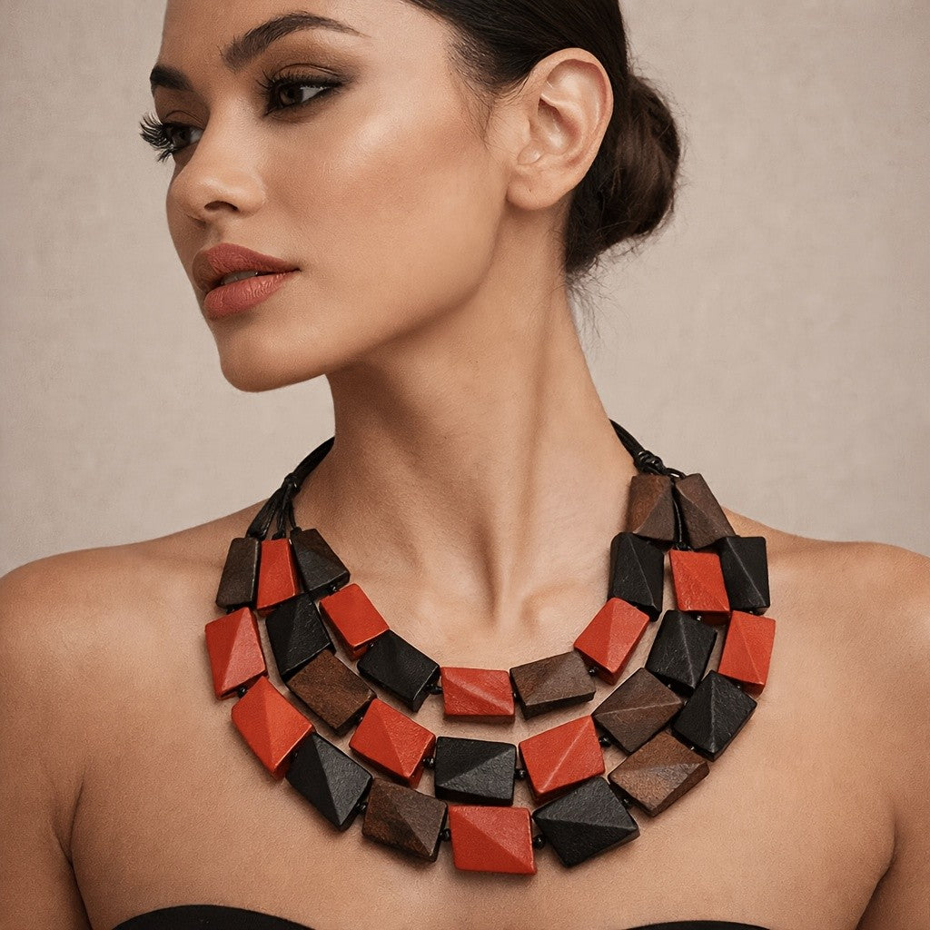 Boho Geometric Block Statement Necklace