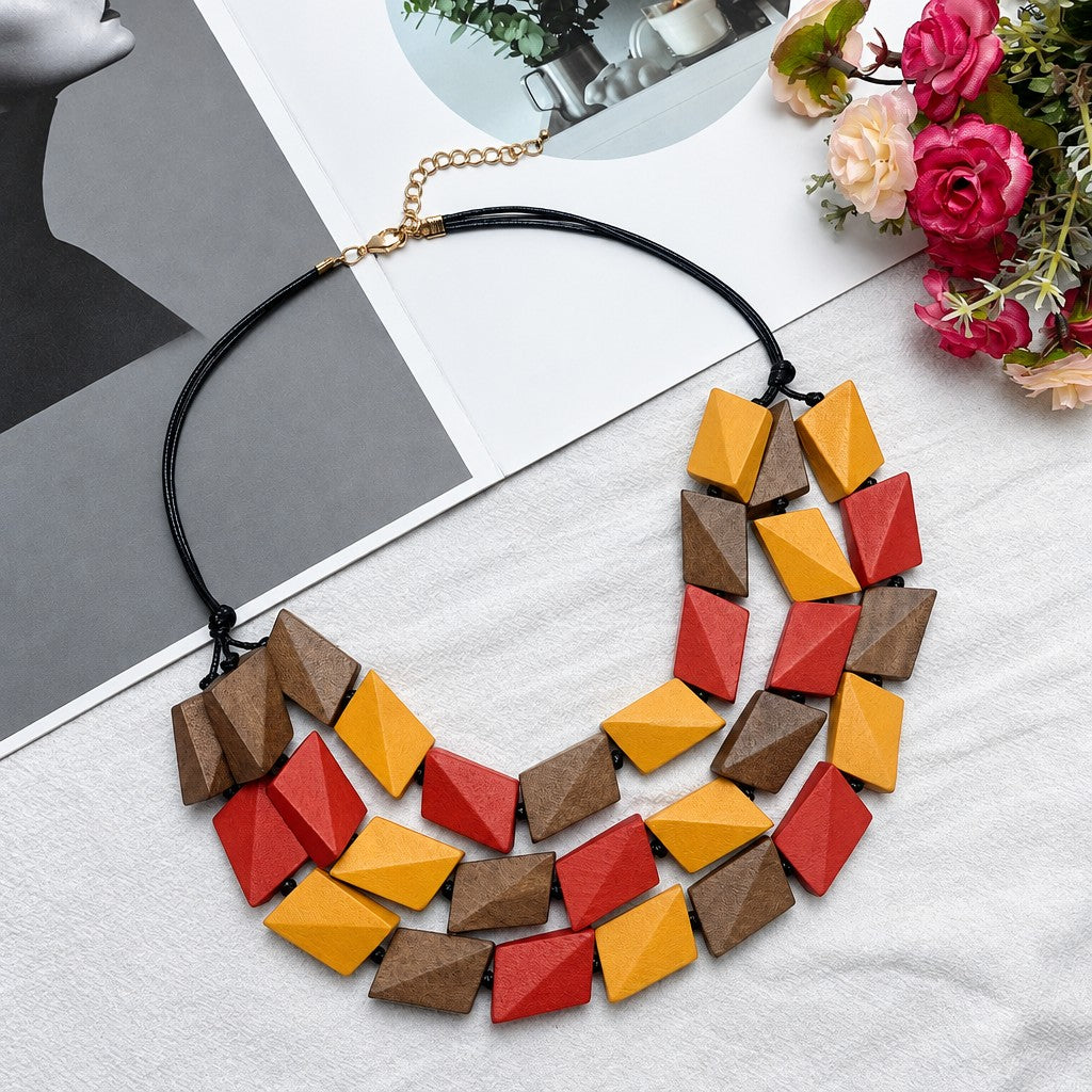 Boho Geometric Block Statement Necklace