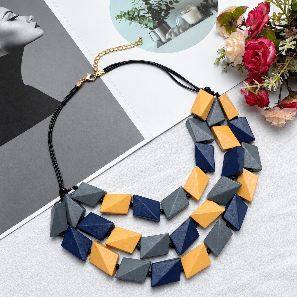 Boho Geometric Block Statement Necklace