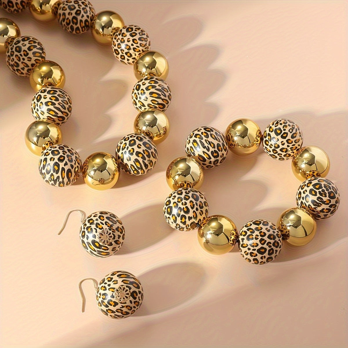 Vintage Leopard Print Bead Jewelry Set