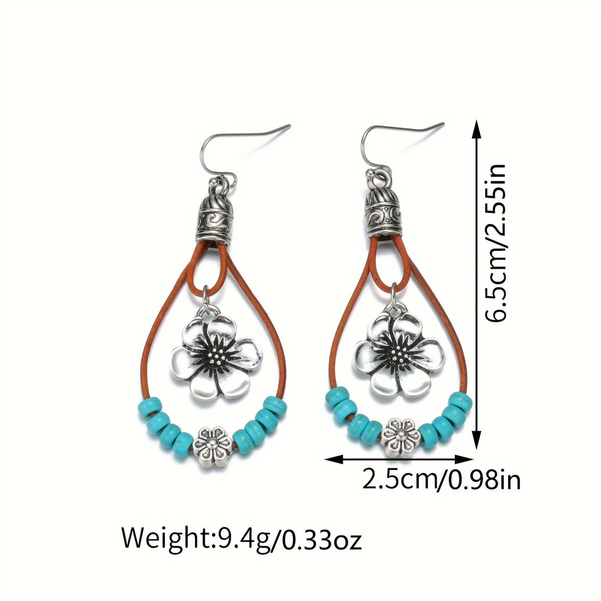 Boho Floral Turquoise Leather Earrings