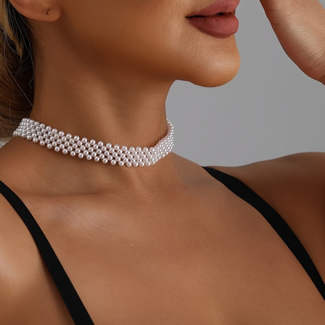 Elegant Multi-Strand Pearl Choker Necklace