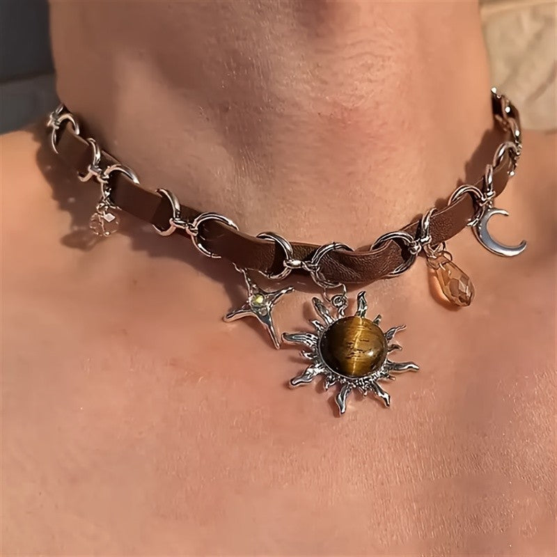 Boho Sun Moon Star Choker Necklace