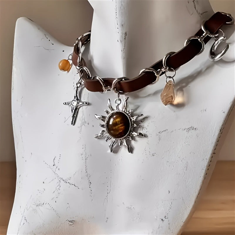 Boho Sun Moon Star Choker Necklace