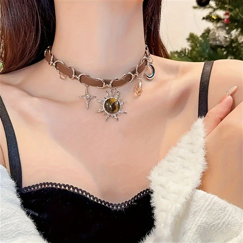 Boho Sun Moon Star Choker Necklace