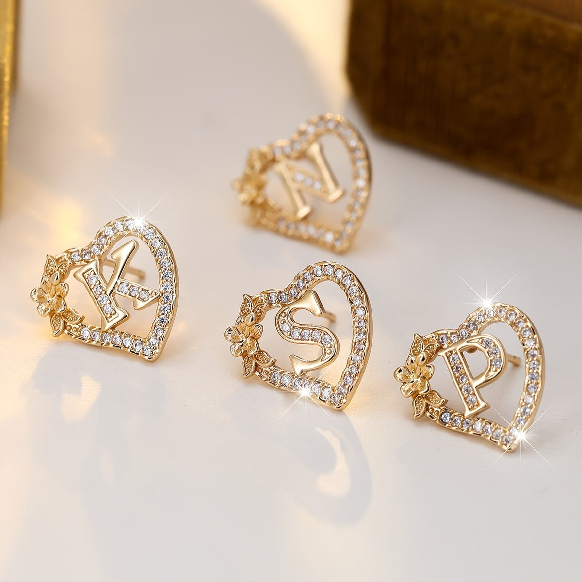 Elegant Heart Initial Zircon Earrings