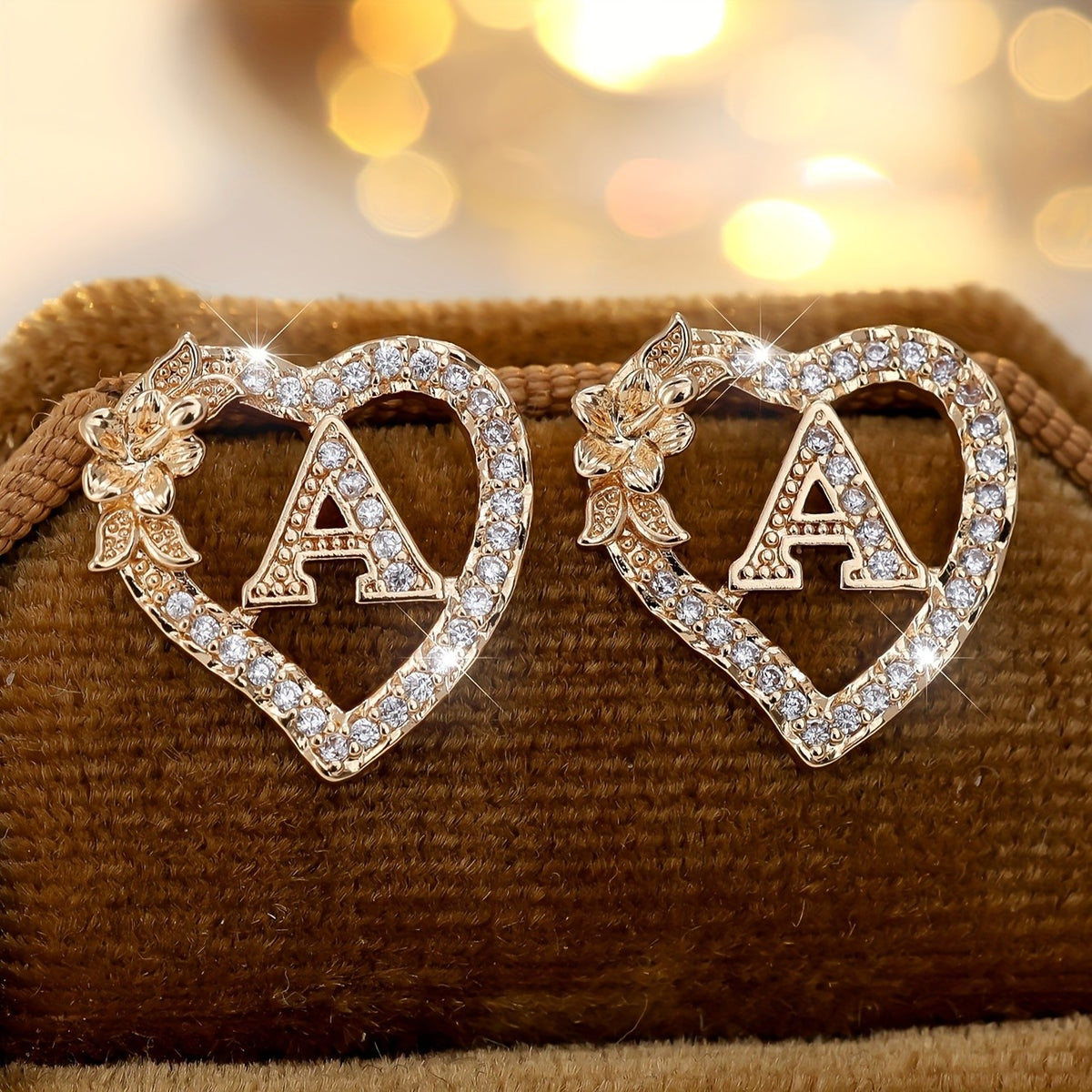Elegant Heart Initial Zircon Earrings