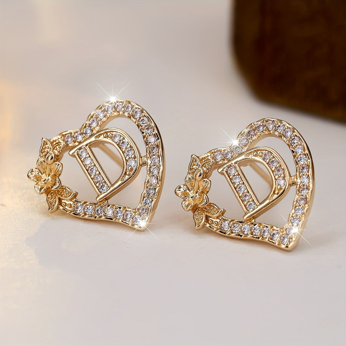 Elegant Heart Initial Zircon Earrings