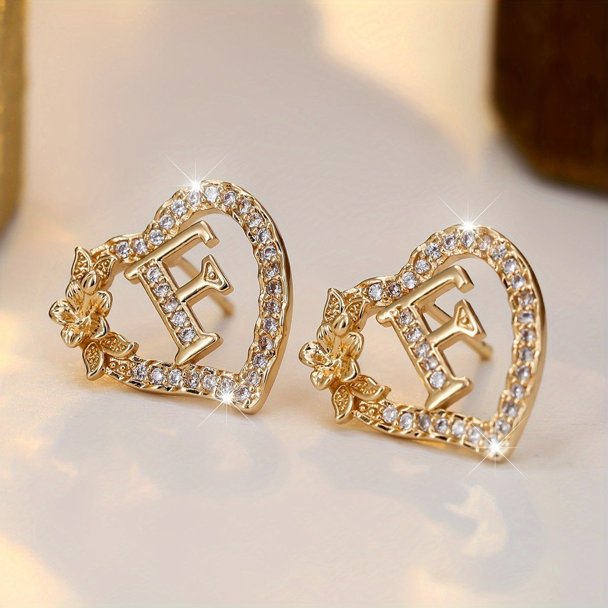Elegant Heart Initial Zircon Earrings