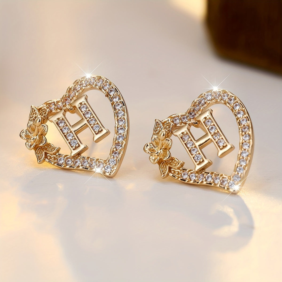 Elegant Heart Initial Zircon Earrings