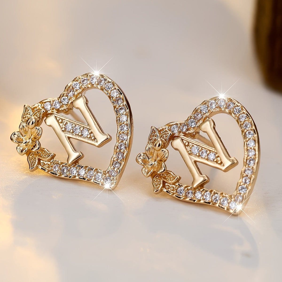 Elegant Heart Initial Zircon Earrings