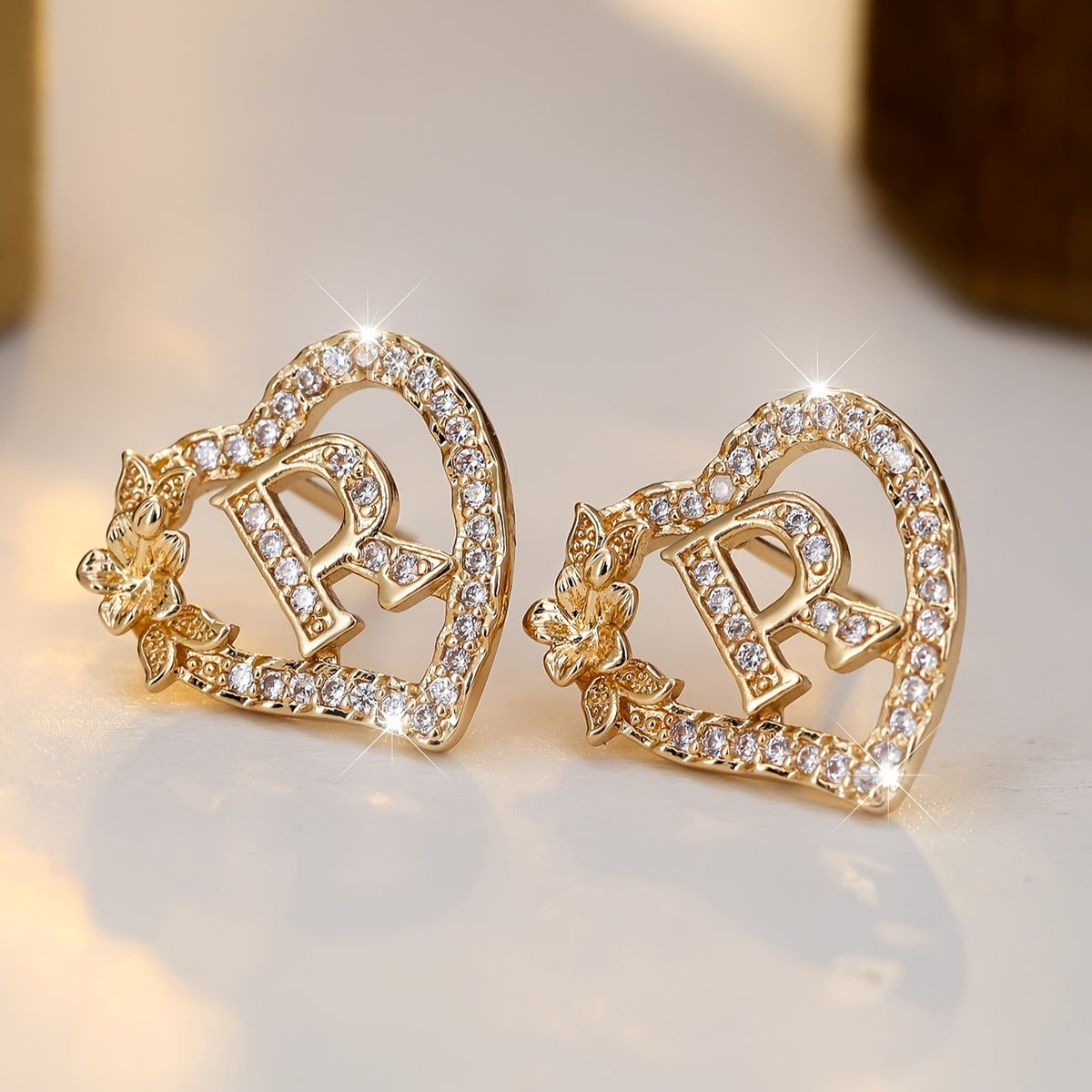 Elegant Heart Initial Zircon Earrings