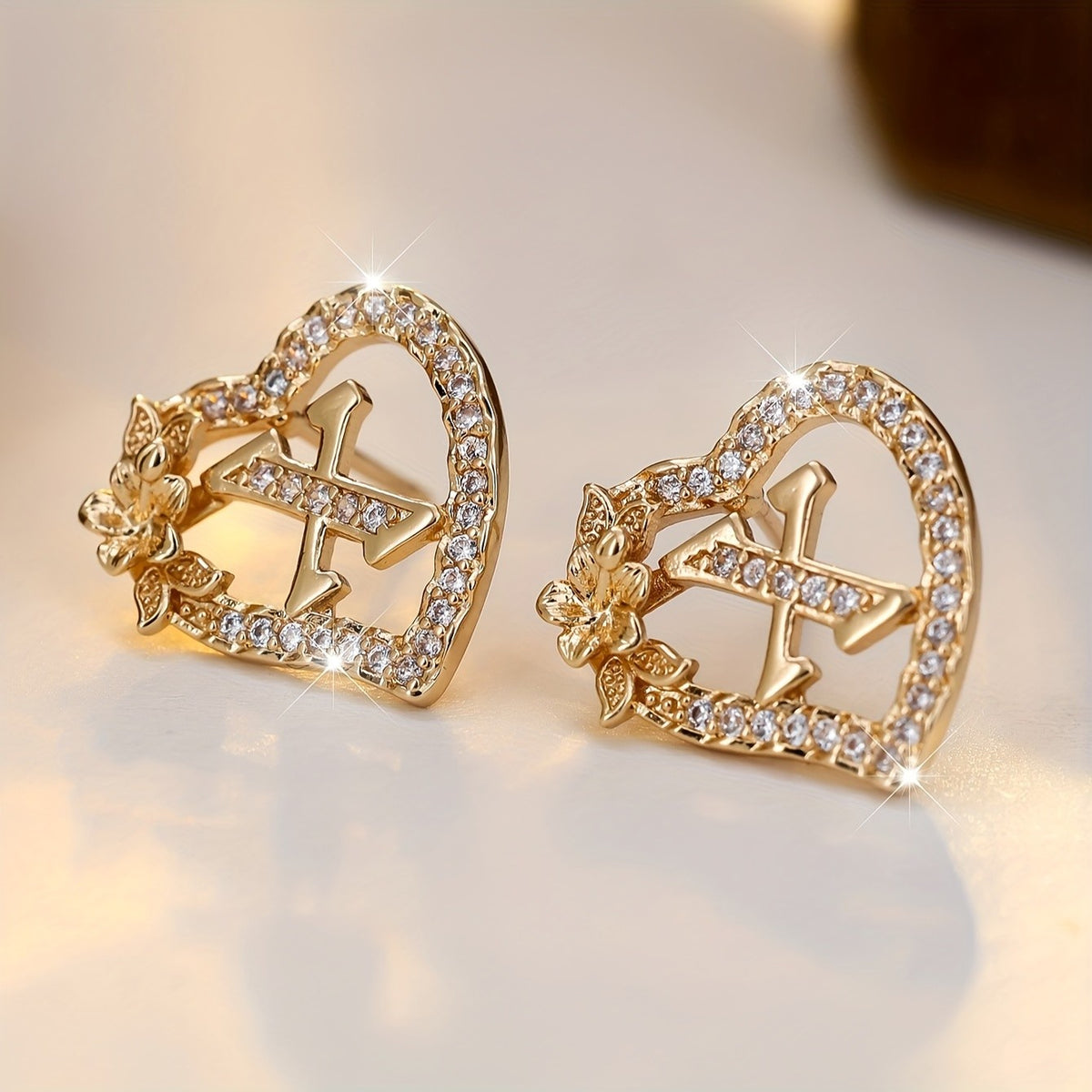 Elegant Heart Initial Zircon Earrings