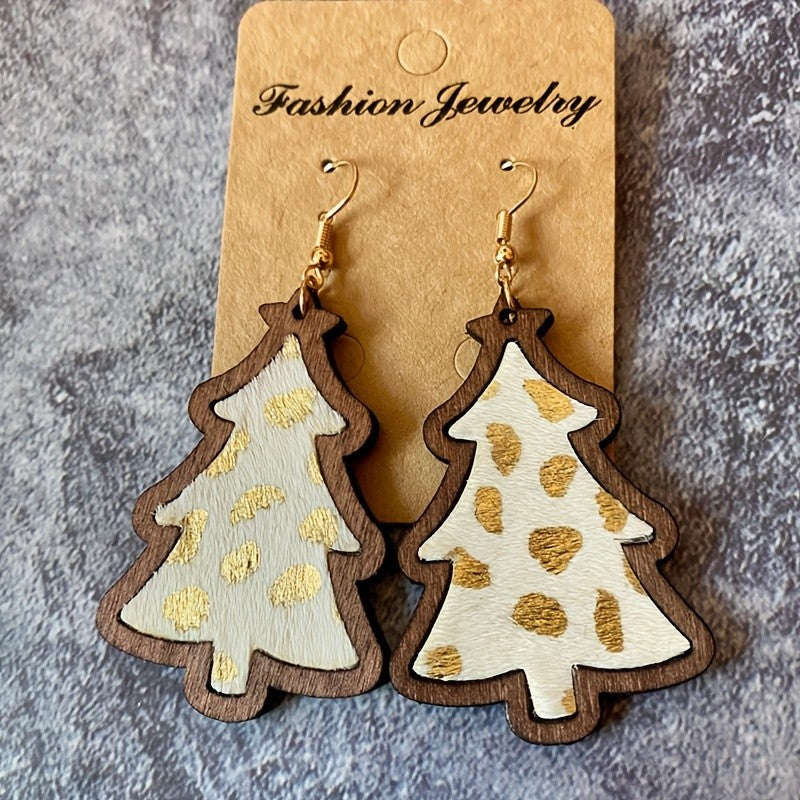 Boho Wooden Christmas Tree Earrings