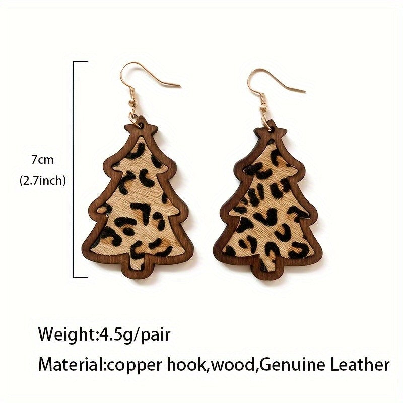 Boho Wooden Christmas Tree Earrings