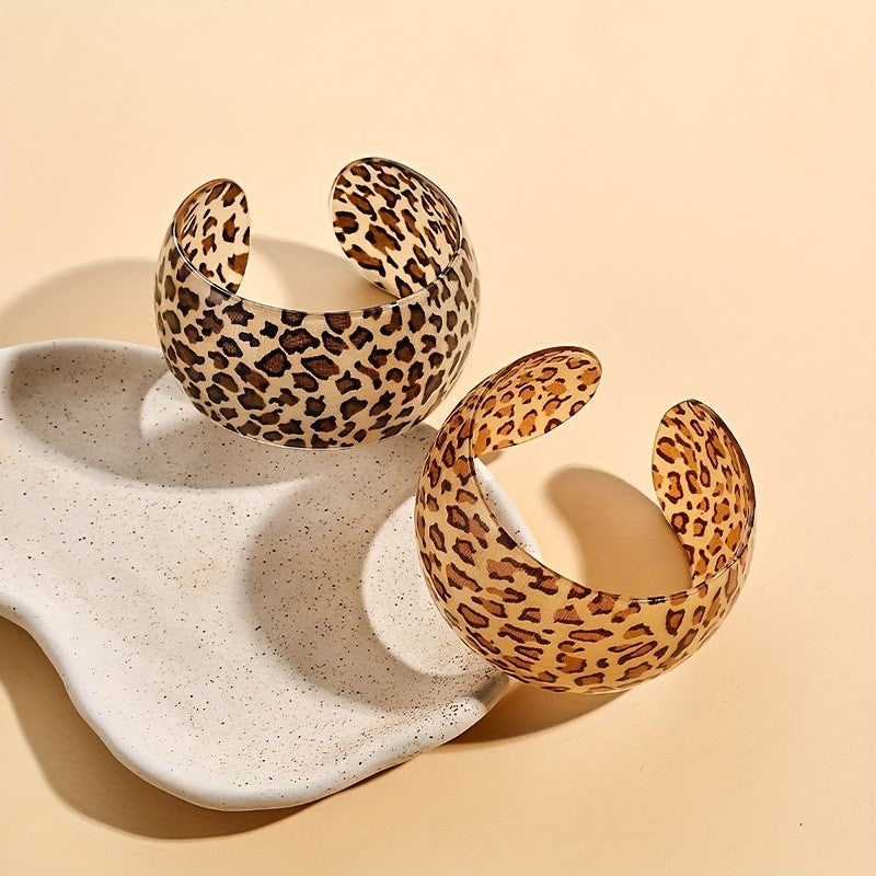 Boho Leopard Print Open Cuff Bracelet