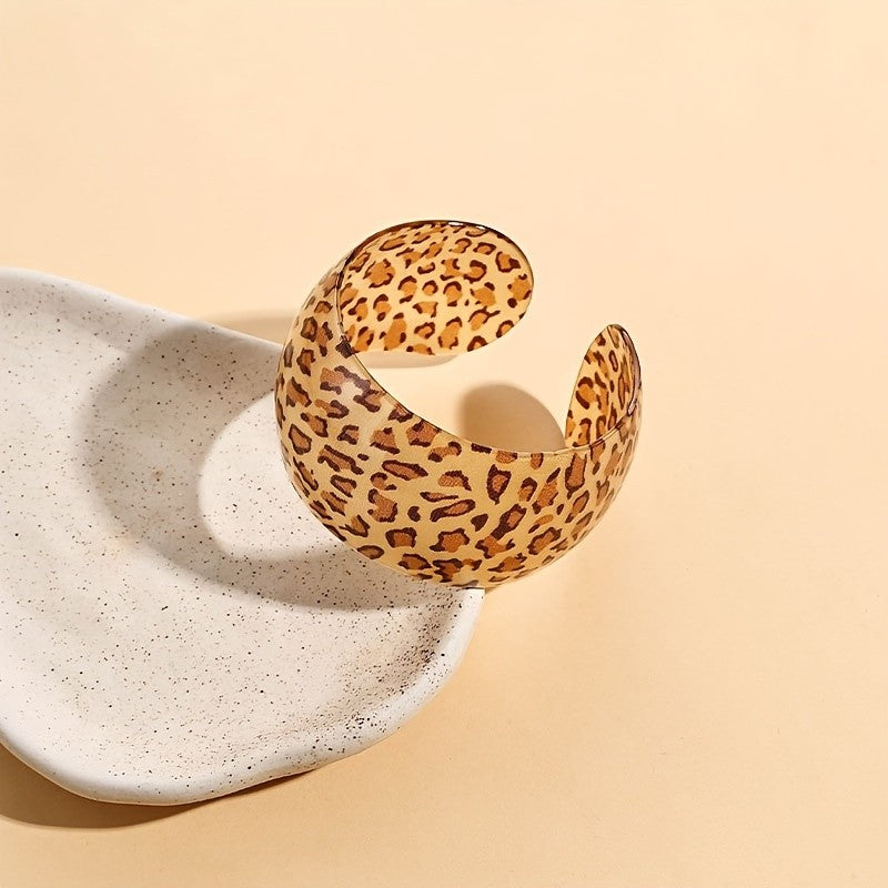 Boho Leopard Print Open Cuff Bracelet